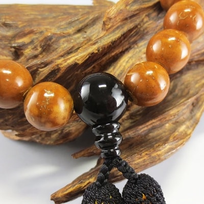 数珠　男性用　『鳳眼菩提樹・オニキス仕立』　正絹房　桐箱入