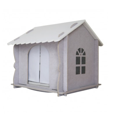 キャットハウス(カーテン、クッション、窓付き) ライトグレー　1個