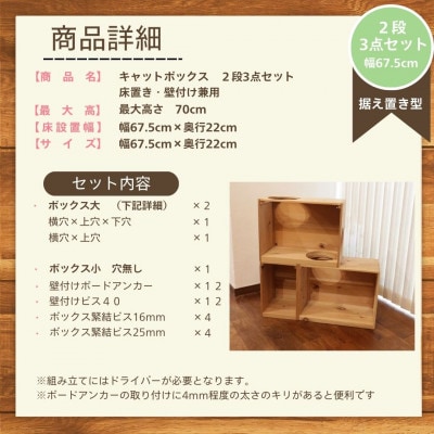 床置きタワー・壁付けキャットウォークで使えるキャットボックス　2段3点セット(右上がり)