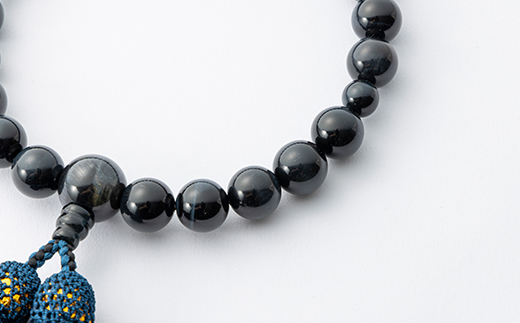 数珠　男性用　青虎目石　正絹房　桐箱入