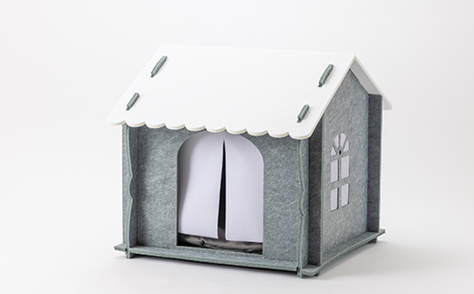 キャットハウス(カーテン、クッション、窓付き)　グレー　1個