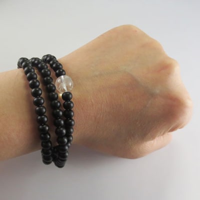 数珠ブレスレット　黒檀108玉　本水晶　龍彫入　三重巻きブレス＆ネックレス