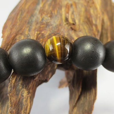 数珠　男性用　縞黒檀　虎目石　正絹房　桐箱入