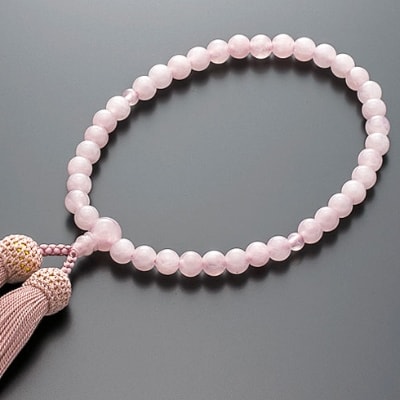 数珠男女ペアセット　縞黒檀　虎目石・ローズクォーツ　正絹房　ペア桐箱入