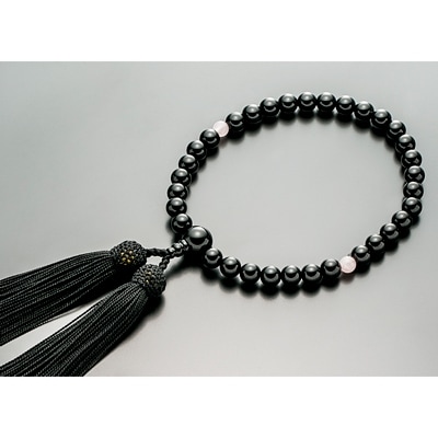 数珠男女ペアセット(黒オニキス・黒オニキス・桃色水晶・正絹房)※ペア桐箱入