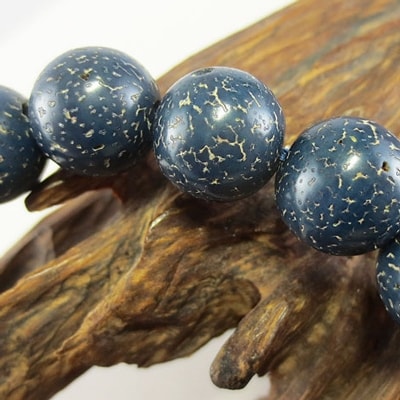 数珠・男性用　≪本藍染星月菩提樹≫　水晶仕立　正絹雲龍房　桐箱入