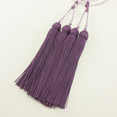 女性用二輪数珠　本水晶　正絹細房　濃藤色　桐箱入