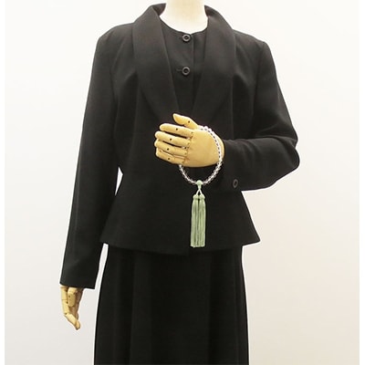 女性用数珠(念珠)　本水晶　ビルマ翡翠仕立　正絹細房　桐箱入