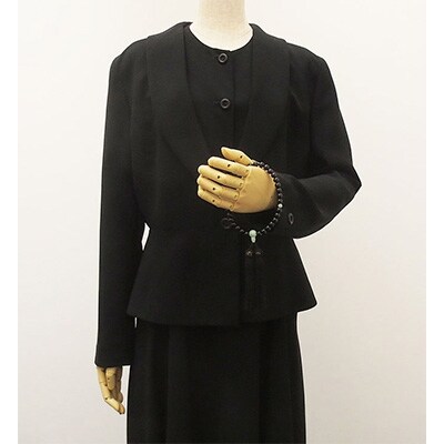 女性用数珠(念珠)　黒オニキス　翡翠仕立　正絹黒房　桐箱入