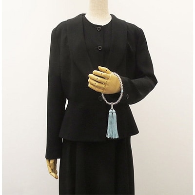 女性用数珠(念珠)　本水晶　ラリマー入　正絹細房　桐箱入