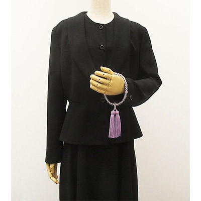 女性用数珠(念珠)　本水晶　藤雲石入　正絹藤房　桐箱入