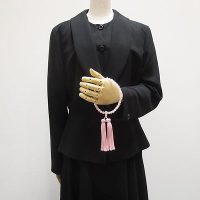 数珠女性用　ローズクォーツ　正絹花かがり房　桐箱入