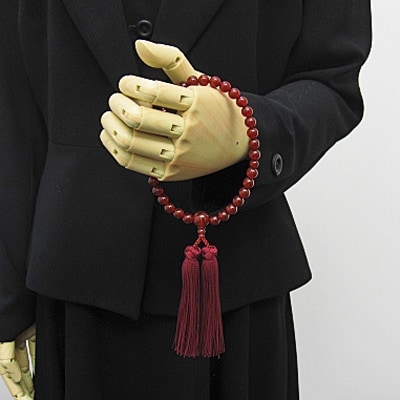 数珠　女性用　『赤瑪瑙』　正絹房　桐箱入