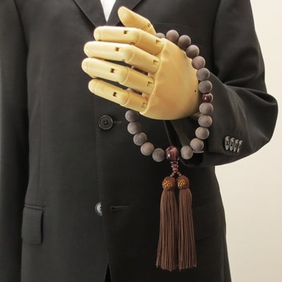 数珠　男性用　『黒檀・赤虎目石仕立』　素挽き　正絹房　桐箱入