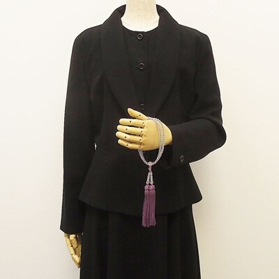 女性用二輪数珠　本水晶　正絹細房　濃藤色　桐箱入