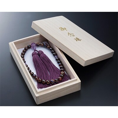 女性用数珠(念珠)　黒オニキス　翡翠仕立　正絹黒房　桐箱入