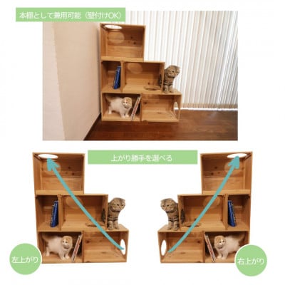 床置きタワー・壁付けキャットウォークで使えるキャットボックス　3段5点セット(左上がり)