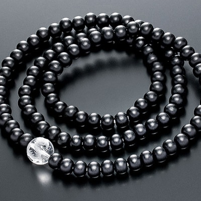 数珠ブレスレット　黒檀108玉　本水晶　龍彫入　三重巻きブレス＆ネックレス