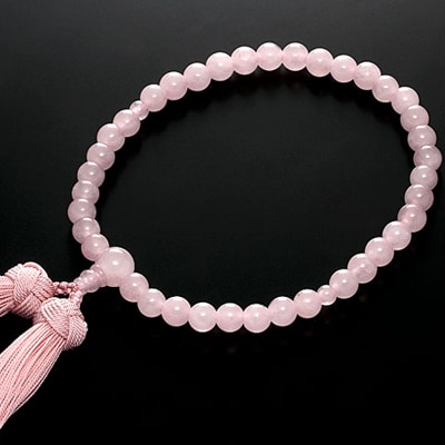 数珠女性用　ローズクォーツ　正絹花かがり房　桐箱入