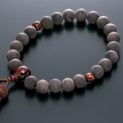 数珠　男性用　『黒檀・赤虎目石仕立』　素挽き　正絹房　桐箱入