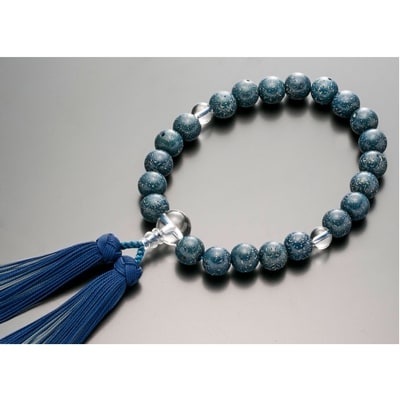 数珠・男性用　≪本藍染星月菩提樹≫　水晶仕立　正絹雲龍房　桐箱入