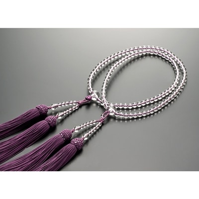 女性用二輪数珠　本水晶　正絹細房　濃藤色　桐箱入