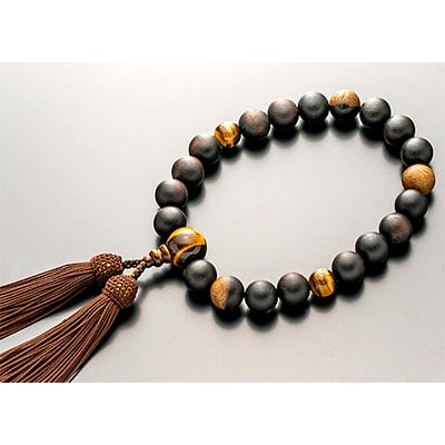 男性用数珠　国産　黒柿　虎眼石仕立　正絹房/ 桐箱入り