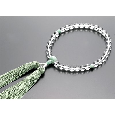 女性用数珠(念珠)　本水晶　ビルマ翡翠仕立　正絹細房　桐箱入