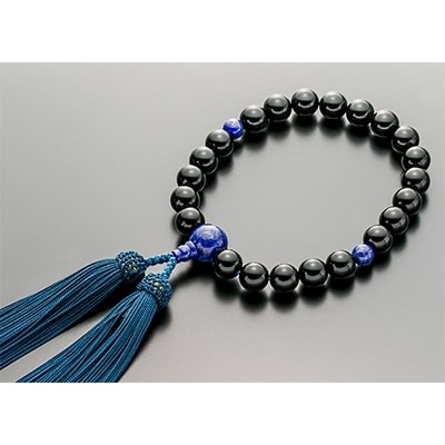 男性用数珠(念珠)　黒オニキス　ラピスラズリ仕立　正絹房　桐箱入