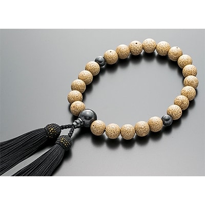 男性用数珠(念珠)　星月菩提樹　　黒翡翠仕立　正絹黒房　桐箱入