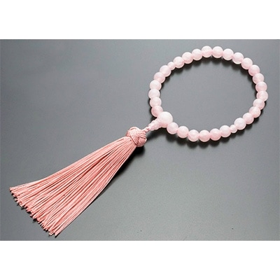 お子様用数珠(念珠)　桃色水晶　共仕立　正絹花かがり房　