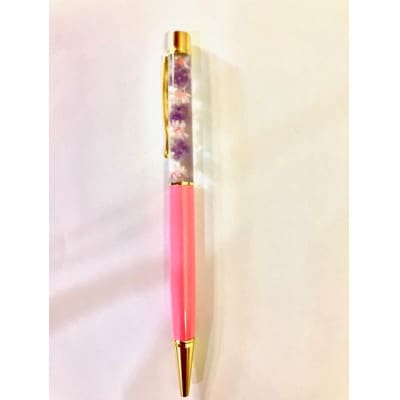 ハーバリウムボールペンローズラメ(花カラー:ピンクホワイト系)替え芯付【配送不可地域：離島・北海道・沖縄県】