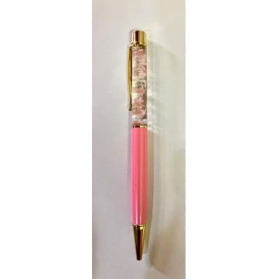ハーバリウムボールペンローズラメ(花カラー:ピンクホワイト系)替え芯付【配送不可地域：離島・北海道・沖縄県】