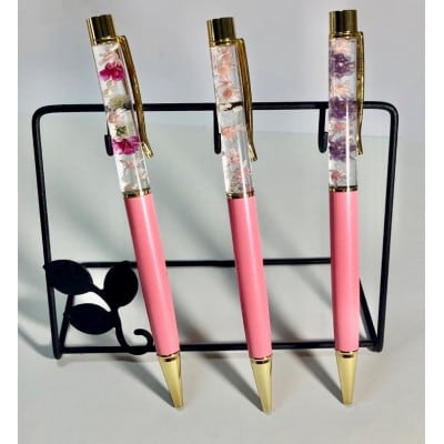 ハーバリウムボールペンローズラメ(花カラー:ピンクホワイト系)替え芯付【配送不可地域：離島・北海道・沖縄県】