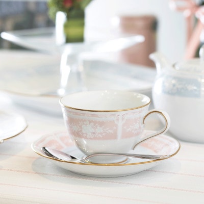 ノリタケ【レースウッドゴールド】カップ＆ソーサー(ピンク)
