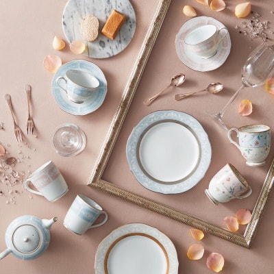 ノリタケ【ハンプシャーゴールド＆プラチナ】23cmアクセントプレートペア(色変り)