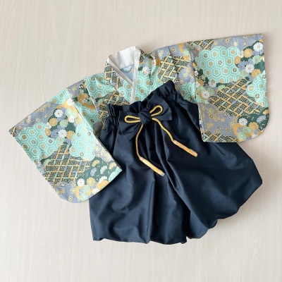 ベビー袴 60-70 SIZE 雲取り文様×黒色の袴