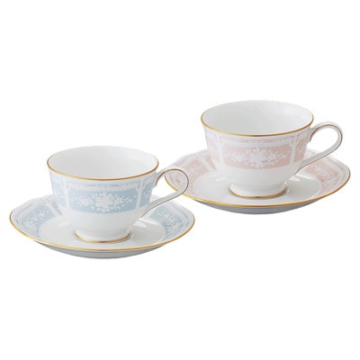 ノリタケ【レースウッドゴールド】カップ＆ソーサーペア(ブルー・ピンク)
