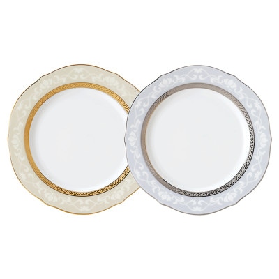 ノリタケ【ハンプシャーゴールド＆プラチナ】23cmアクセントプレートペア(色変り)