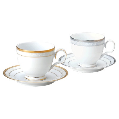 ノリタケ【ハンプシャーゴールド＆プラチナ】カップ＆ソーサーペア(金・銀)