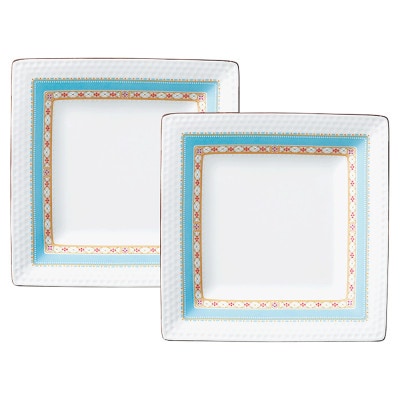 ノリタケ【ハミングブルー】19cmスクエアプレートペア