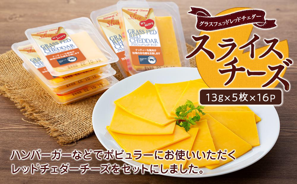 スライスチーズ　グラスフェッドレッドチェダー　16パック×5枚（計80枚）【チーズ 乳製品 加工食品 おつまみ セット チェダーチーズ 愛知県 長久手市 BE002】