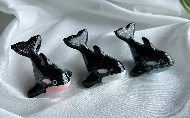 鋳物 ペーパーウエイト 愛知 ペーパーウエイト（シャチ3体セット）ブルー・ピンク・白 重し 【蟹江町】