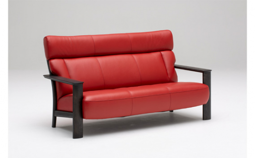 【カリモク家具】木肘本革張りソファ B【WW4103】