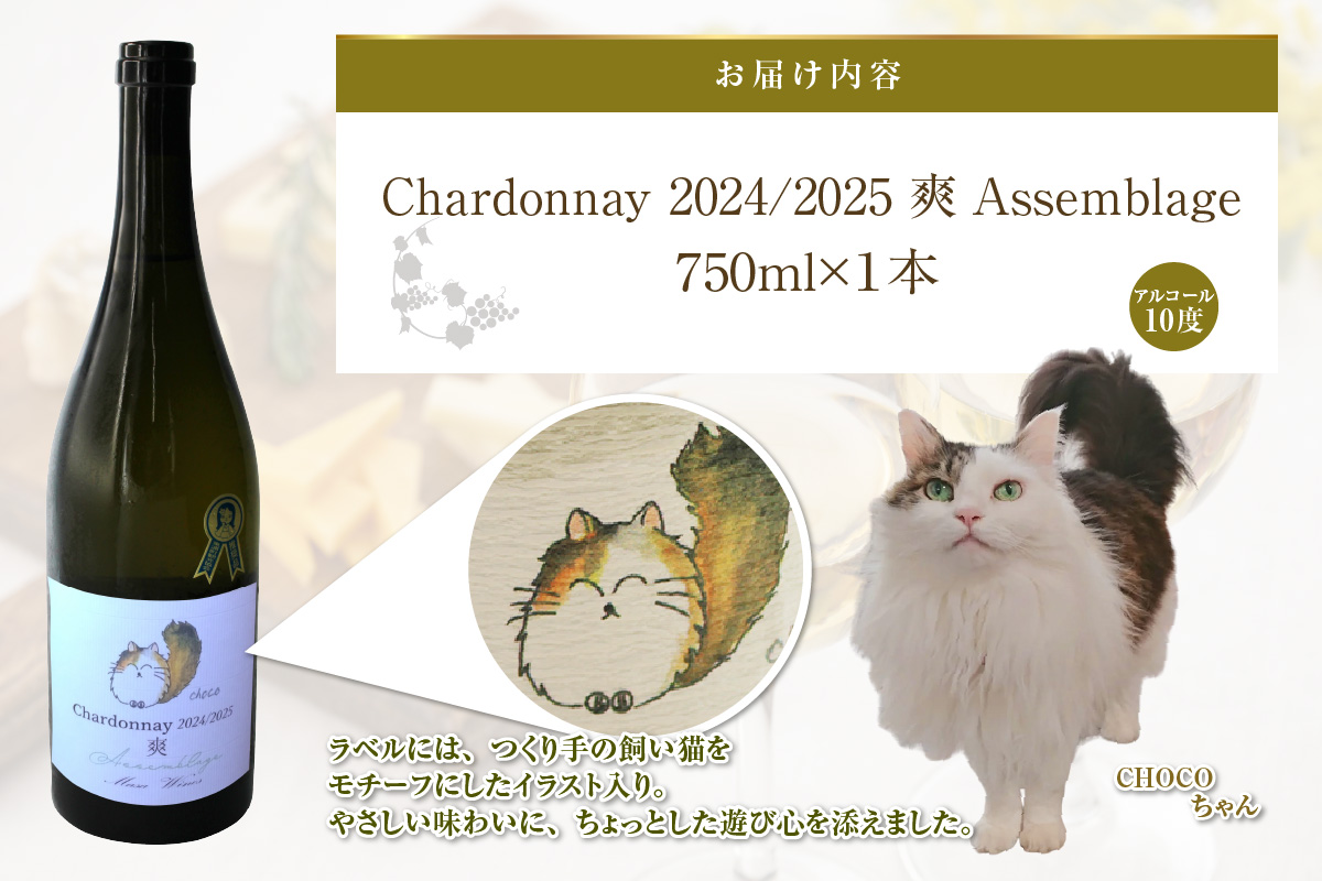 Chardonnay 2024/2025 爽 Assemblage 750ml・1本｜シャルドネ 白ワイン 無添加 無濾過 国産 日本ワイン 愛知県 東浦町
