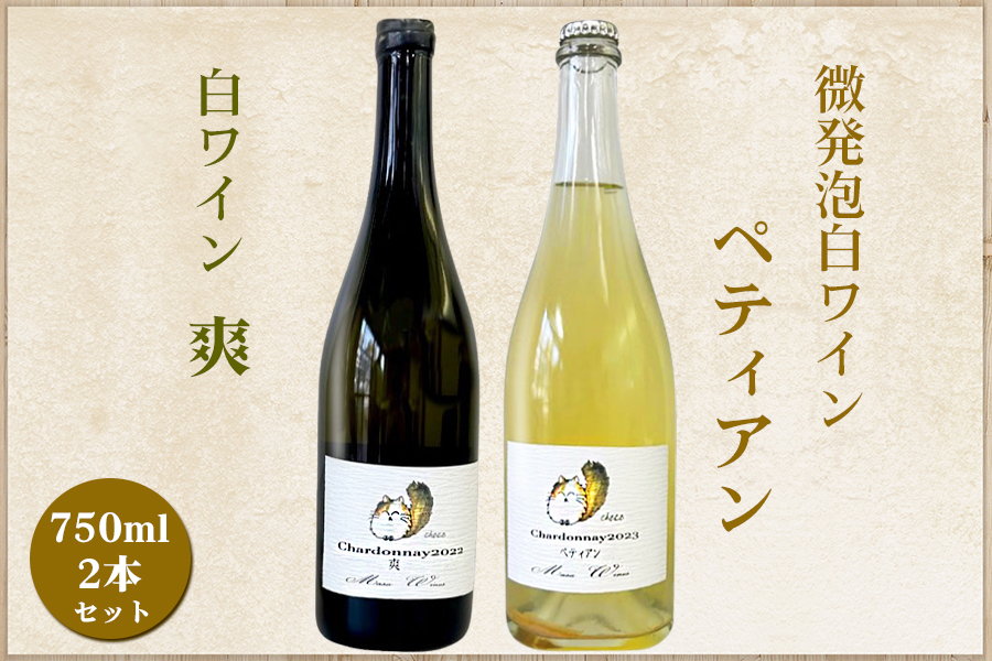 白ワイン・微発泡白ワイン飲み比べ2本セット Chardonnay2022「爽」750ml&Chardonnay2023「ペティアン」750ml|ワイン スパークリング 飲み比べ シャルドネ 無添加 無濾過 国産 日本ワイン 愛知県 東浦町 [0703]