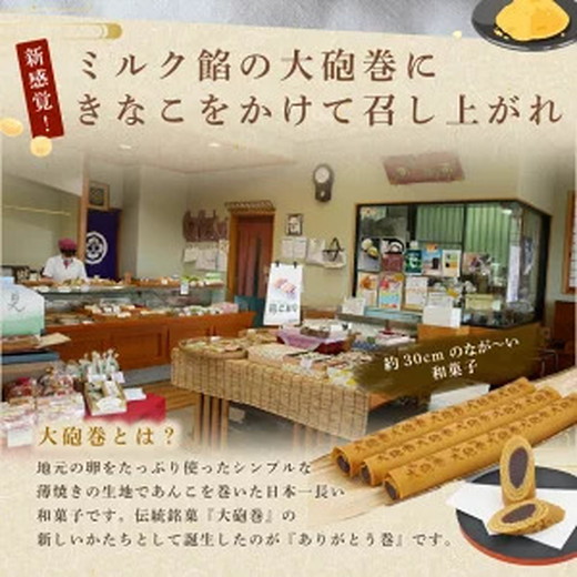 ありがとう巻　2本　飴文老舗　大砲巻　和菓子　おやつ　お菓子　おかし　和スイーツ　きなこ　ミルク餡　ミルクあん　デザート　あんこ　白餡　白あん、贈答品　ギフト　プレゼント　グルメ 手土産　おすすめ 愛知県　美浜※離島への配送不可
