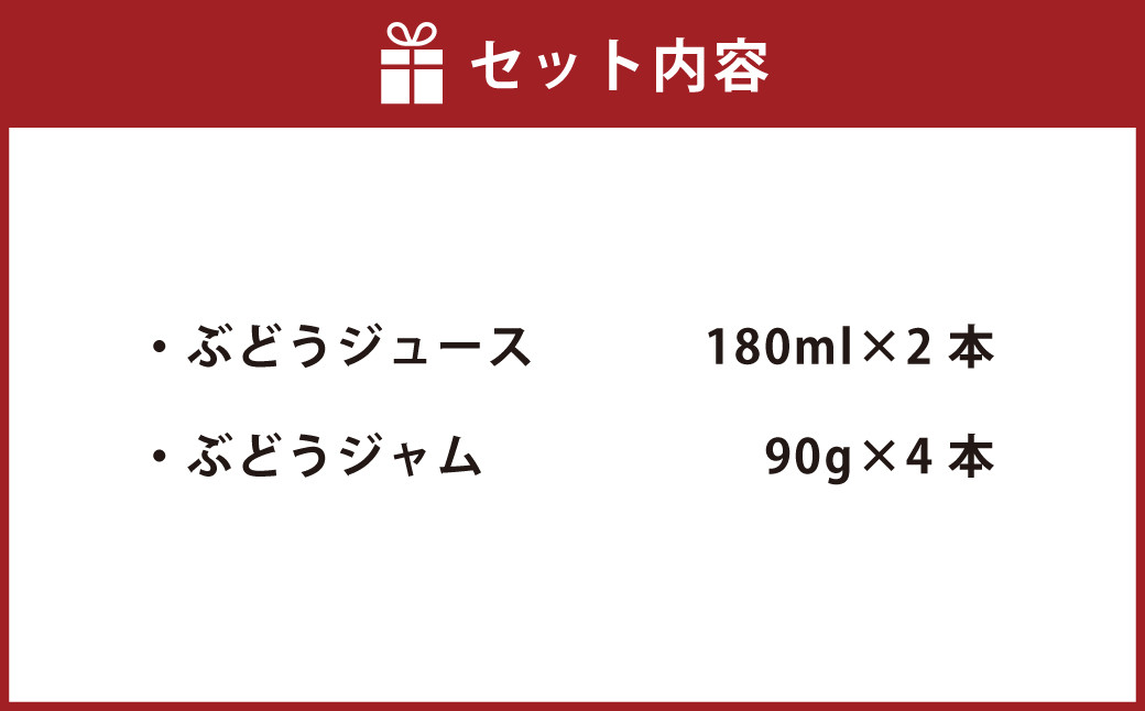 幸田町産 ぶどう使用(無添加、無糖、無加水)100% ジュース2本 ジャム(90g)4本 詰め合わせ ぶどうジュース ぶどうジャム