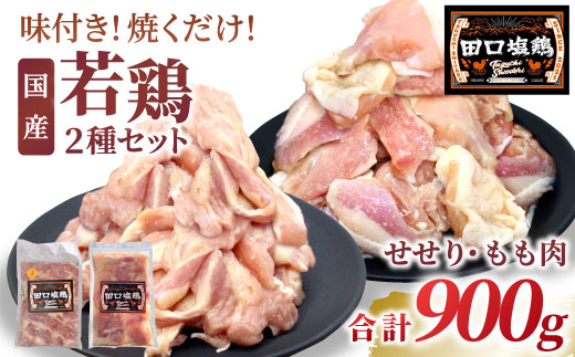 田口塩鶏 国産 若鶏味付け肉 2種セット（せせり・もも肉）合計900ｇ もも肉 500g せせり 400g 塩ダレ 味付け肉 鶏肉 鶏 肉 バーベキュー 味付け肉 大容量 焼くだけ 焼肉 焼き鳥 奥三河どり 10000円 10,000円 10000 -171