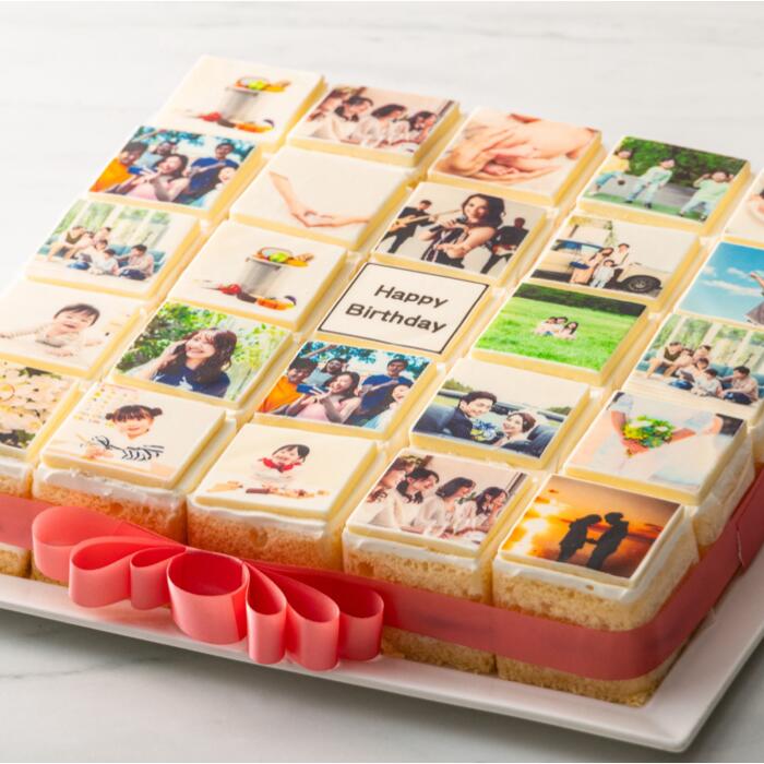 【スイーツ】お気に入りの写真をホワイトチョコにプリント！オリジナルの美味しいケーキを。 25ピース アルバムケーキ 9ピース(文字あり)